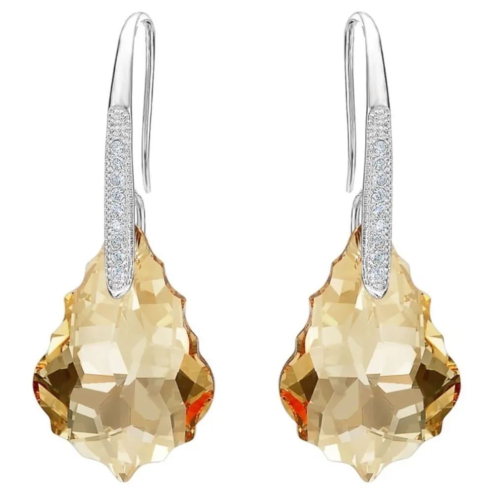.925 Sterling Silver with Champagne Topaz Cubic Zirconia Baroque Hook Earrings